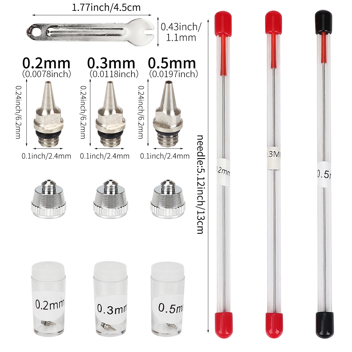 Airbrush Kit With Mini Compressor - 3pcs 세트 0.2/0.3/0.5mm 에어 브러시 노즐