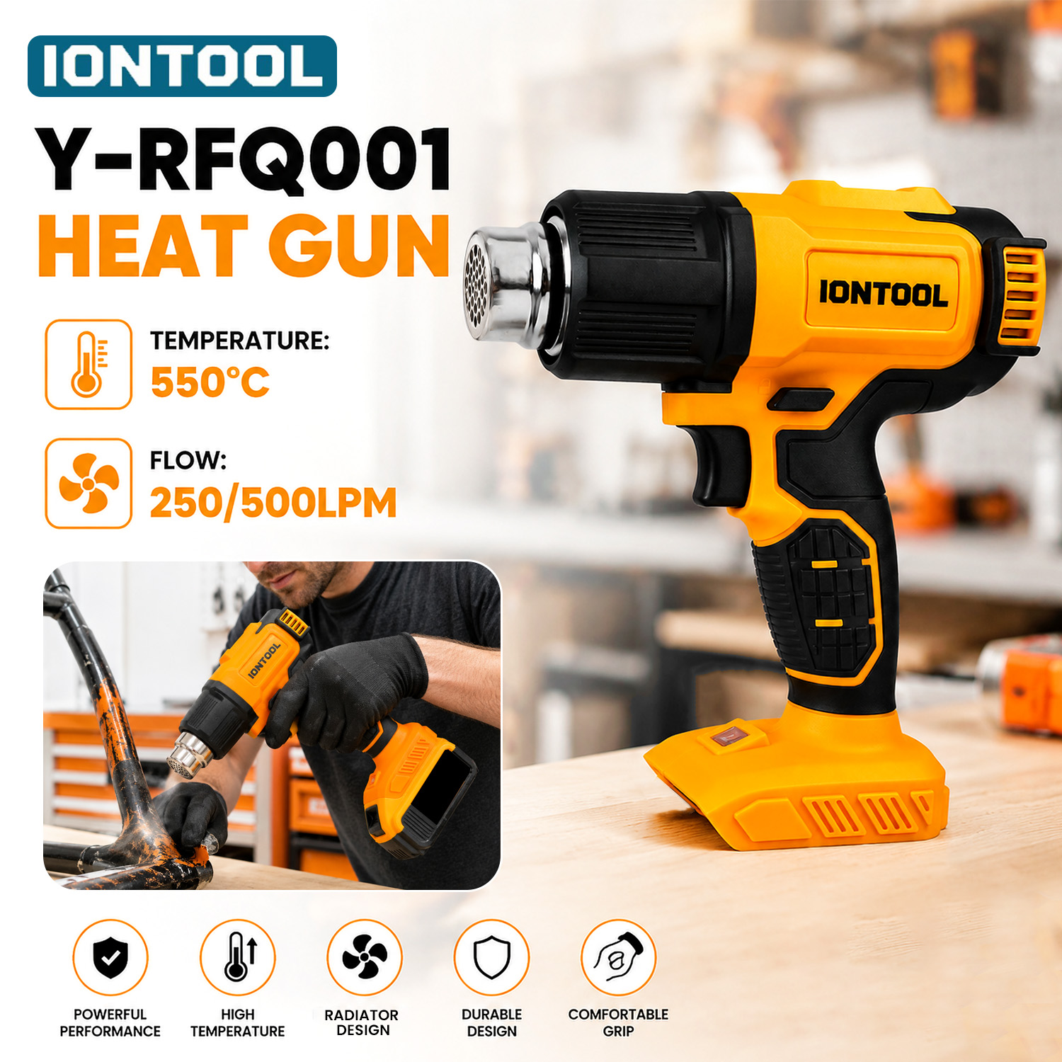 Cordless Heat Gun For Shrink Tubing - IONTOOL 무선 열풍기 550 ℃ 250/500LPM