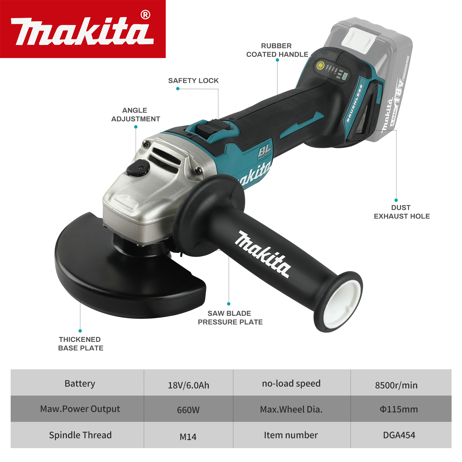 마키타 DGA454 115mm 18V 브러시리스 리튬  - Brushless Angle Grinder Battery Powered 리뷰 및 가격